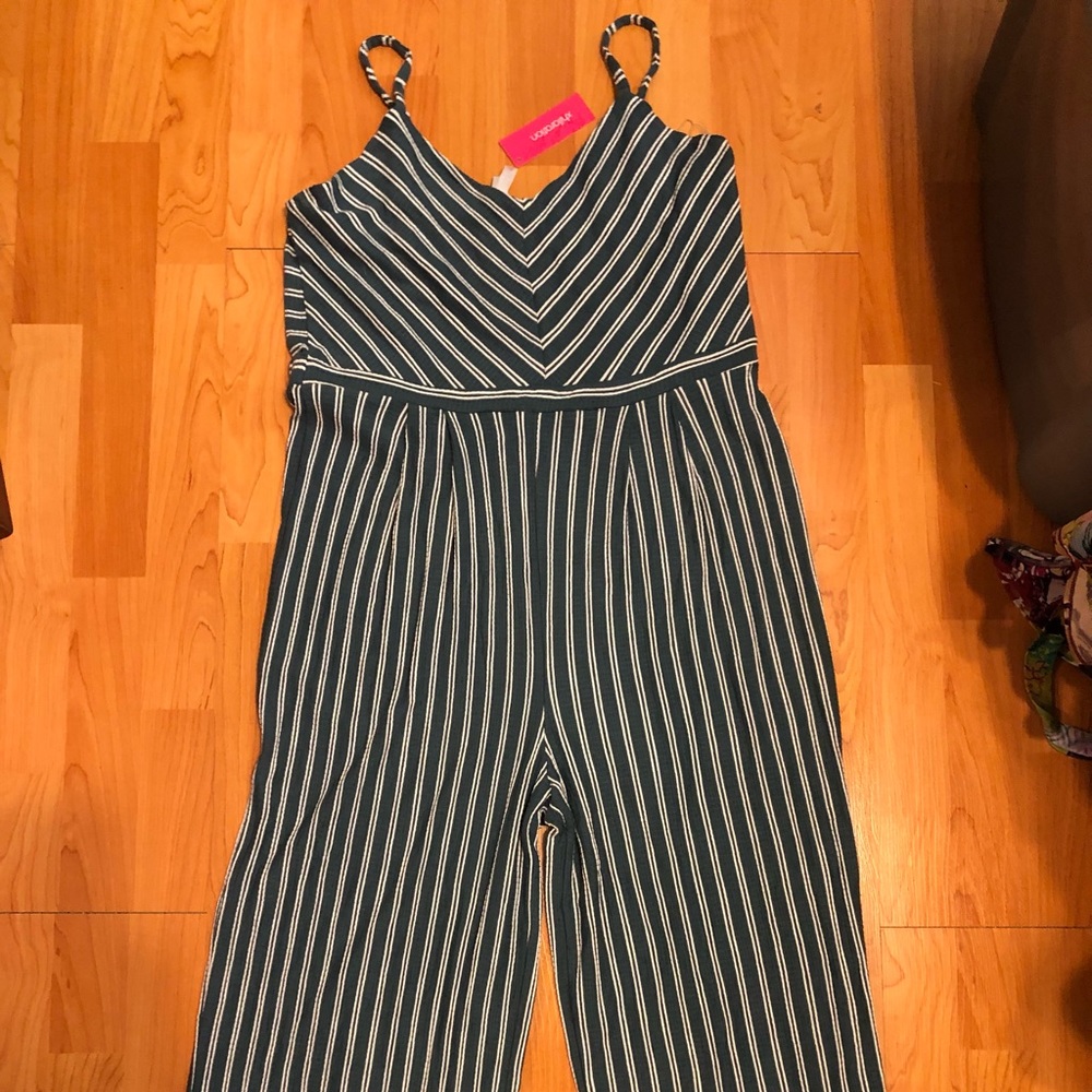 NWT xhilaration green striped cropped romper